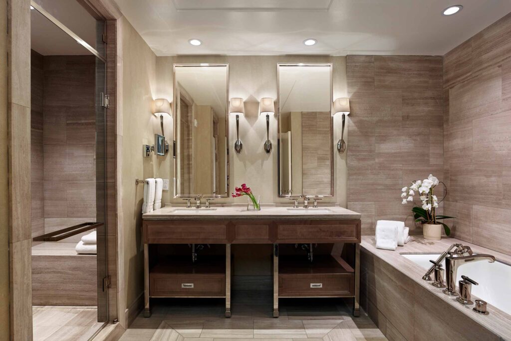 A bathroom at The Rittenhouse Hotel, Philadelphia, Pennsylvania, USA