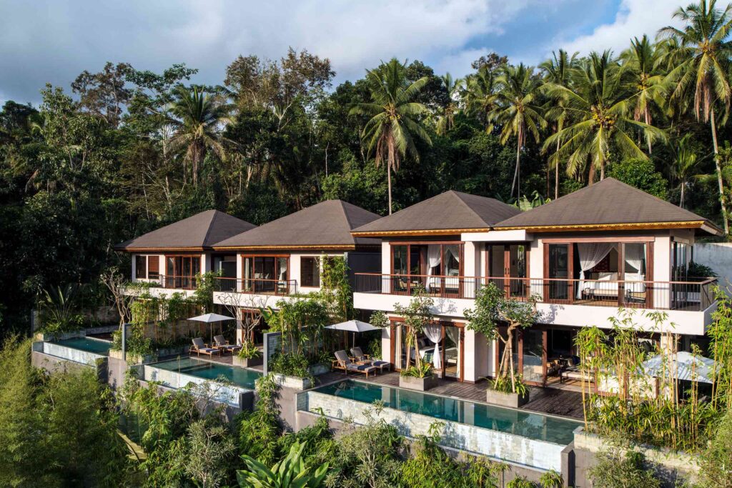 A row of pool villas at Samsara Ubud, Bali, Indonesia
