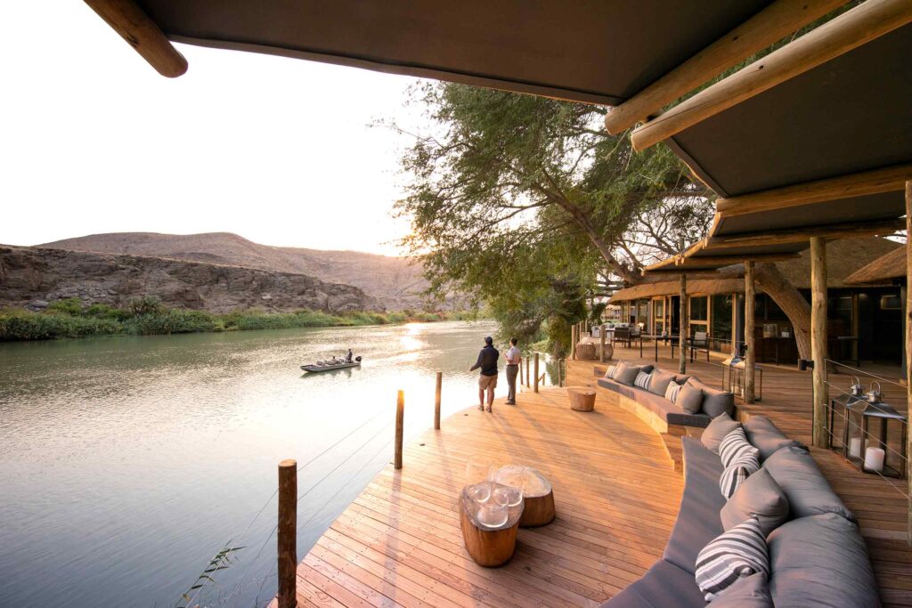 Riverside lodge deck at Serra Cafema, Skeleton Coast, Namibia