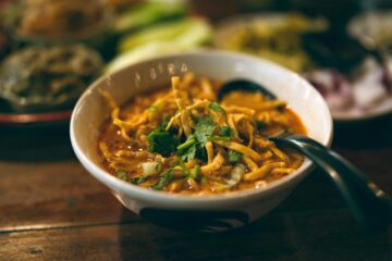 A bowl of Thai Khao Soi – a curry broth noodle dish – from the North of Thailand