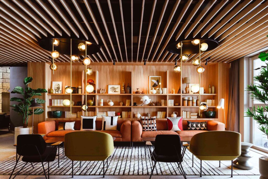 Contemporary design features in the lounge area at Altapura, Val Thorens, Les Trois Vallées, France