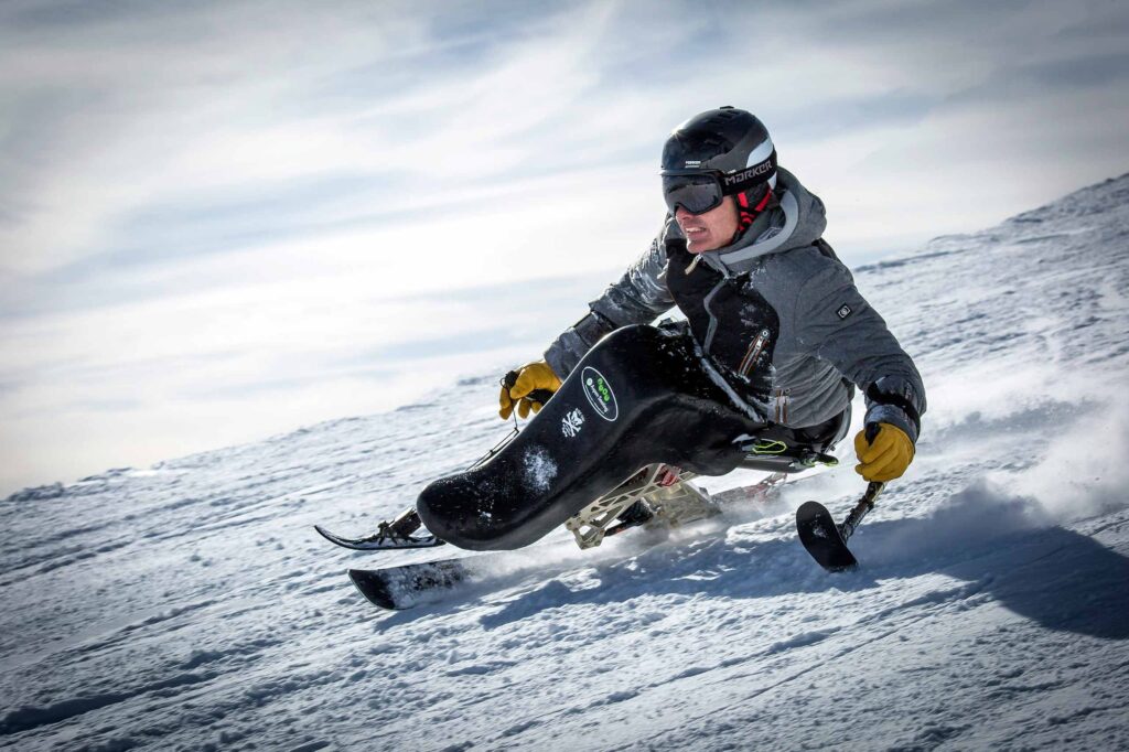 Paralympic sit-skier Chris Waddell on the pistes of Deer Valley