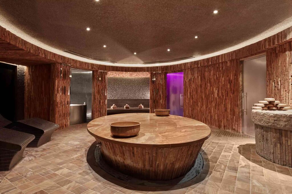 Large, brown marble hammam table at Sahra spa at the Cosmopolitan of Las Vegas