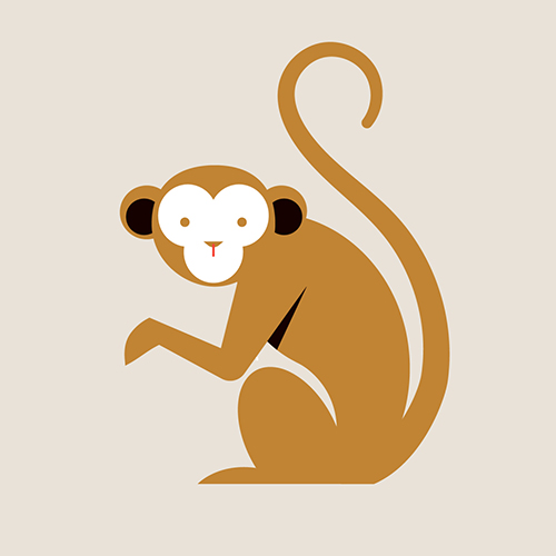 Chinese zodiac illustration (in gold and black) of a Monkey