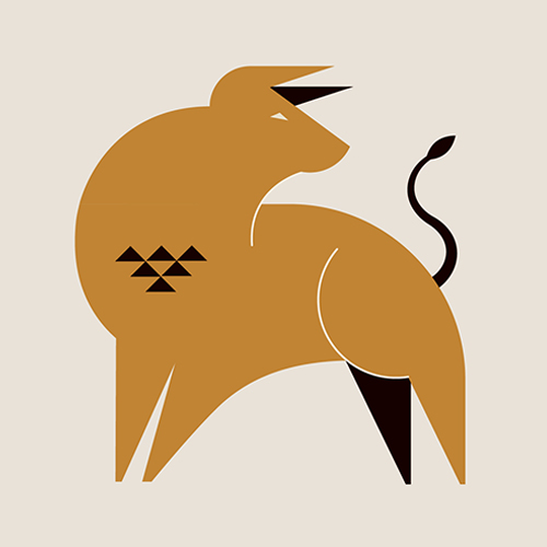 Chinese zodiac illustration (in gold and black) of an Ox