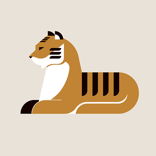 Chinese zodiac illustration (in gold and black) of a Tiger