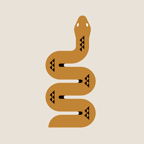 Chinese zodiac illustration (in gold and black) of a Snake