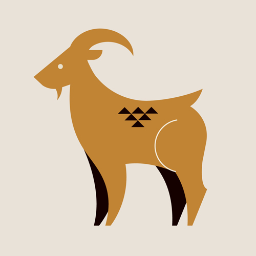 Chinese zodiac illustration (in gold and black) of a Goat