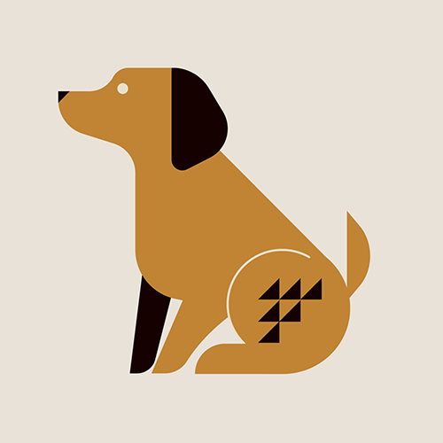 Chinese zodiac illustration (in gold and black) of a Dog