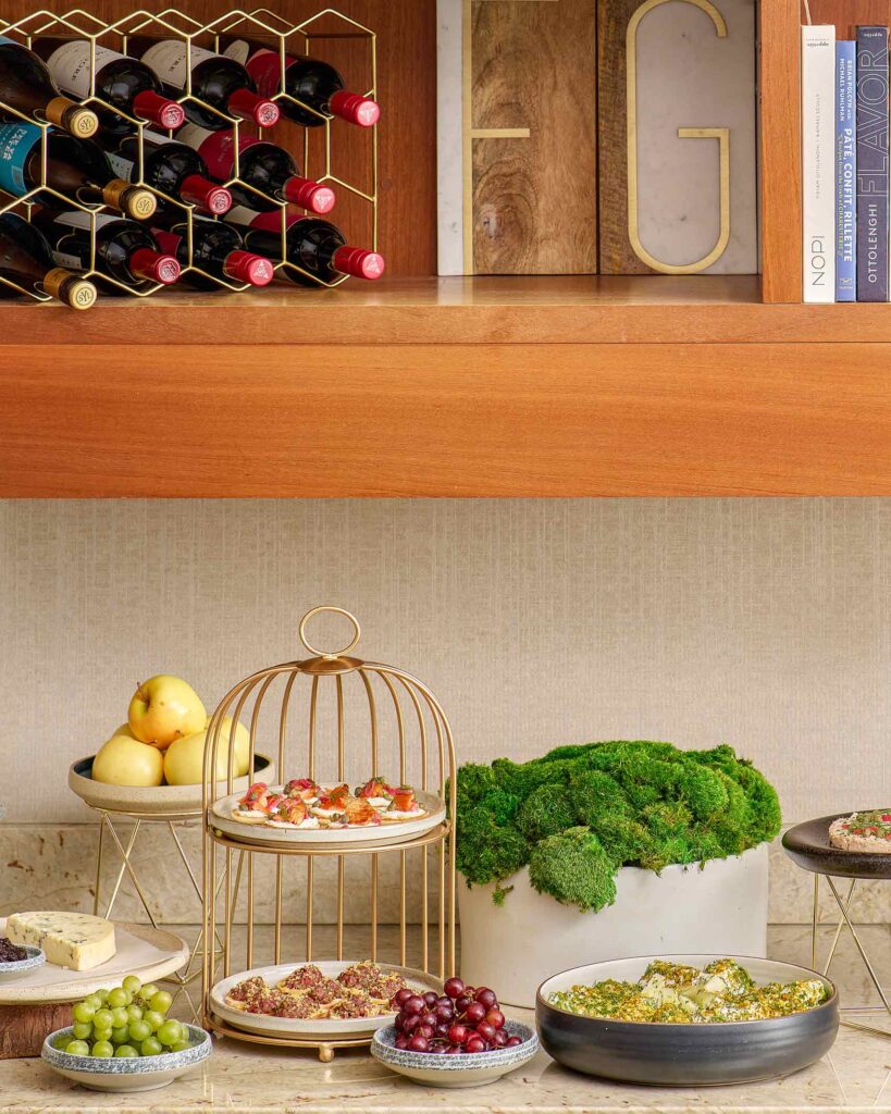 Canapés on an étagere in a Vancouver lounge