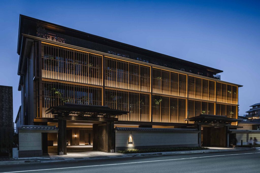 Exterior view of the traditional Japanese architecture of Six Senses Kyoto, designed by Clint Nagata of BLINK Design Group