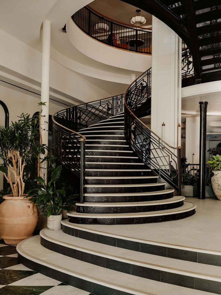 Historic Edwardian Stairwell in monochrome at The Whiteleys