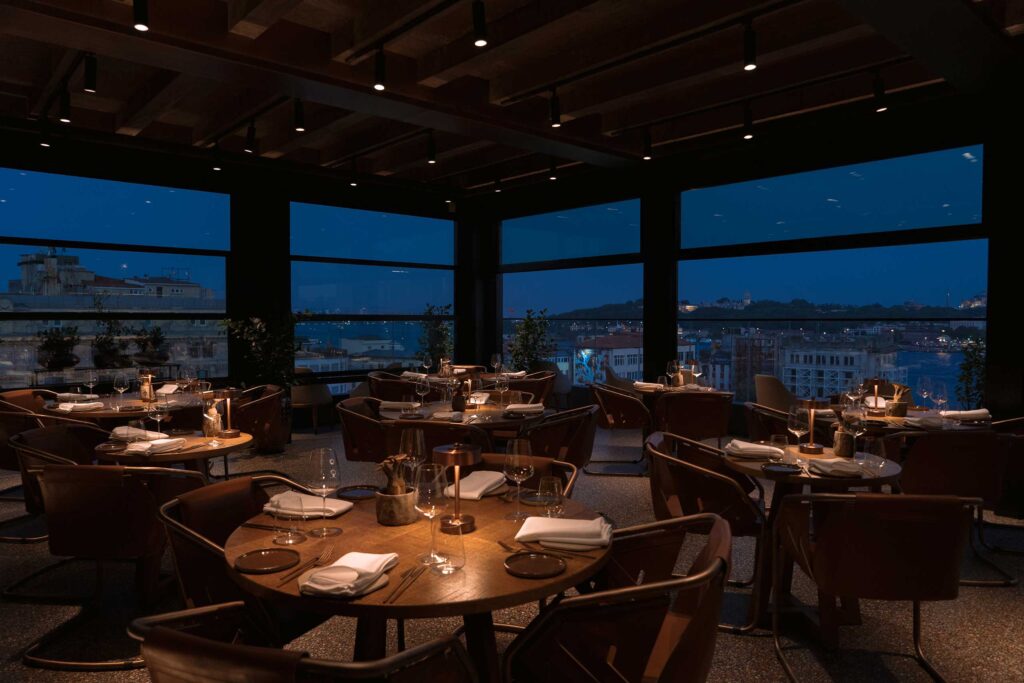 Serica Restaurant at night, offering views over Sultanahmet