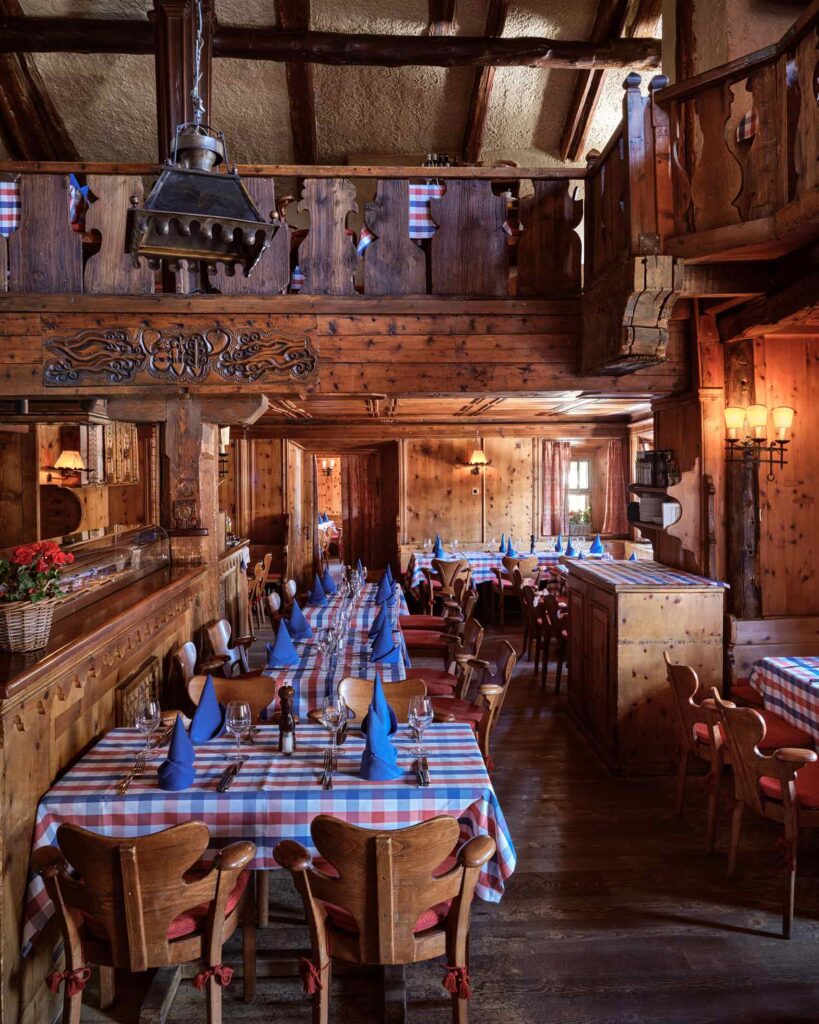 The rustic interiors of Pizzaria Heuboden in St Moritz, Switzerland