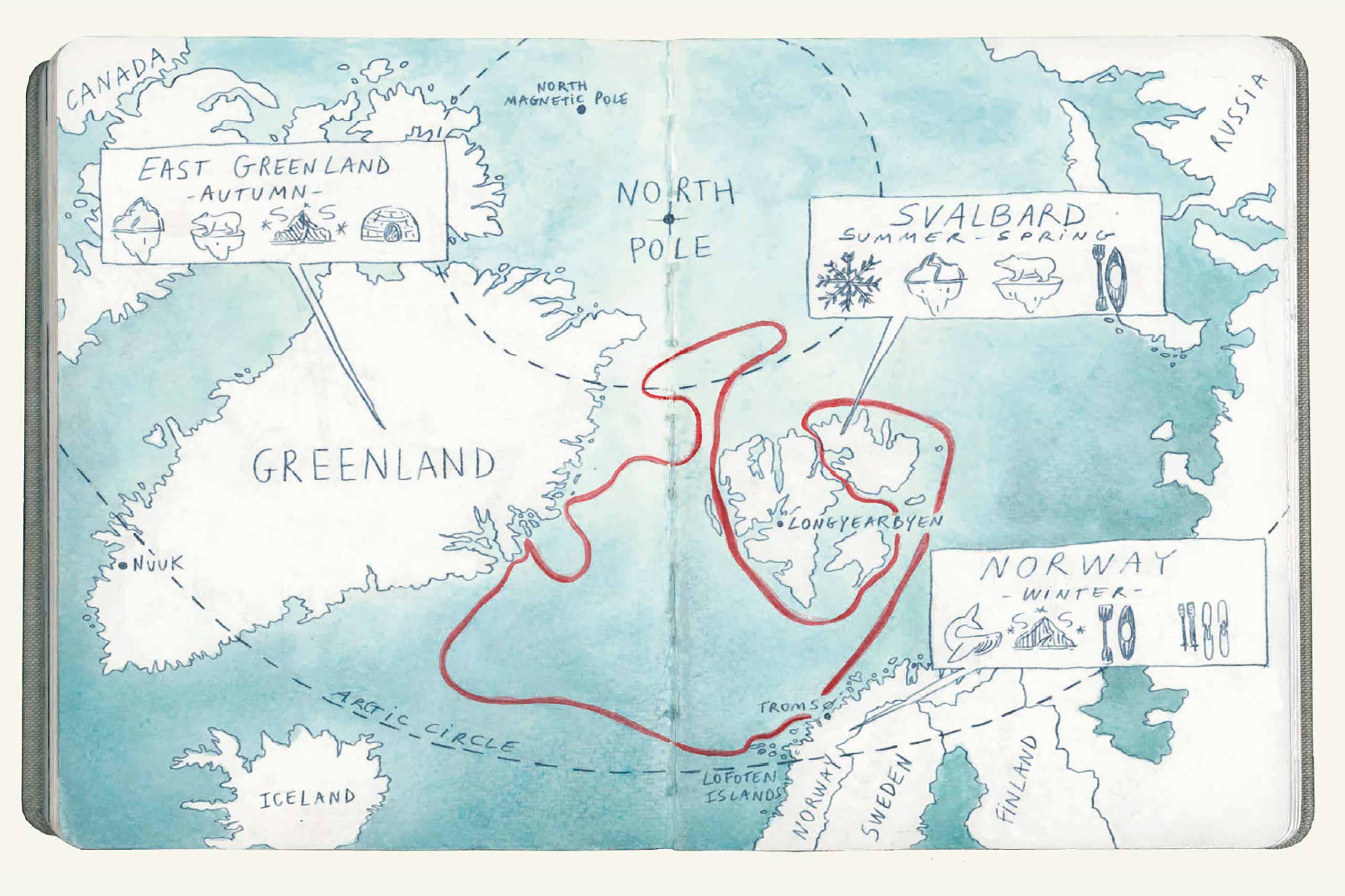 Map of how Selar sails the arctic all year round