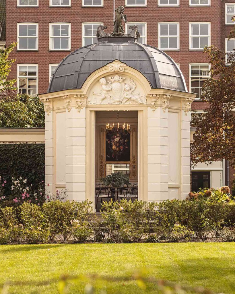 Architectural flourishes, a domed outdoor pavilion at the Waldorf Astoria Amsterdam