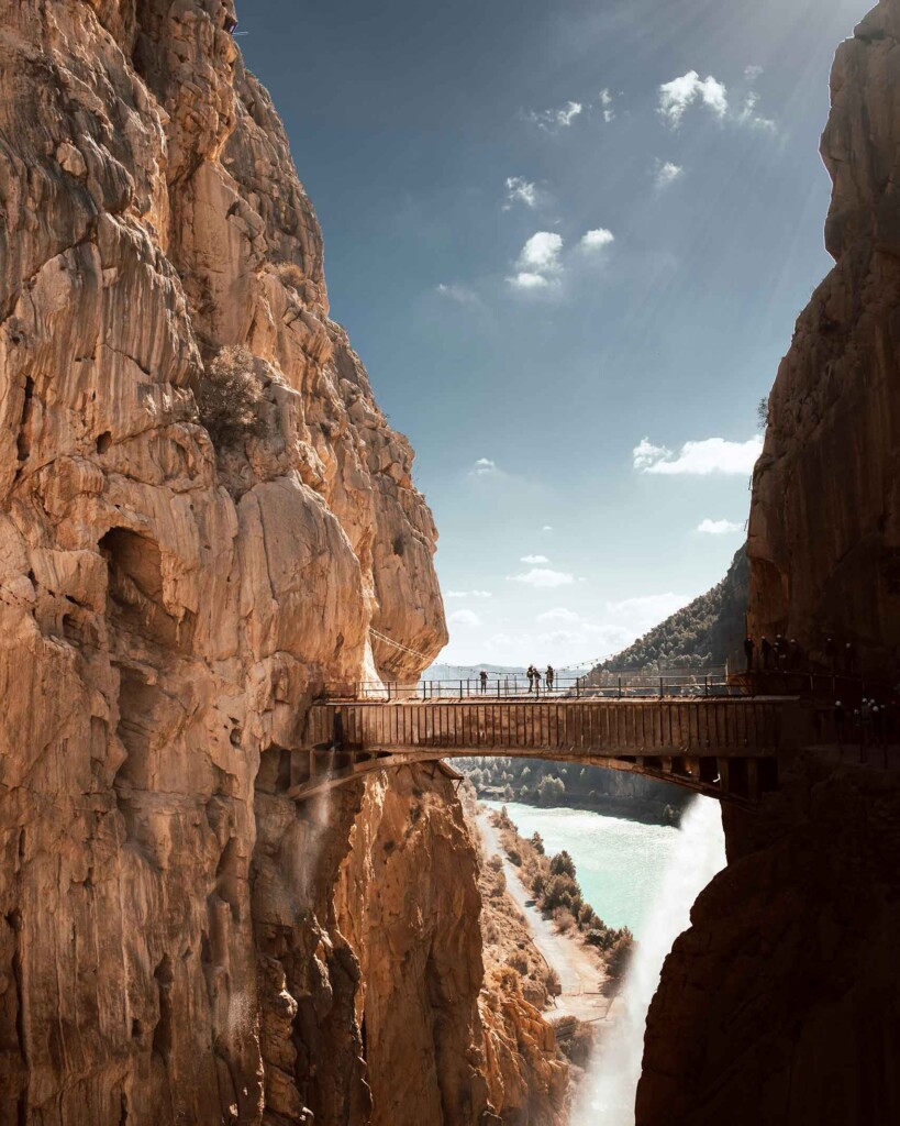 A bridge over a gorge at the Caminito del Rey in Malaga, Spain