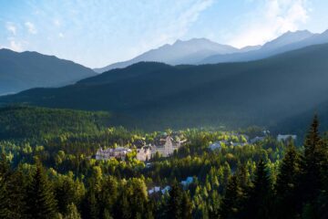 Fairmont Chateau Whistler, Whistler, Canada sits embedded into a thick conifer forest at the base of Blackcomb Mountain